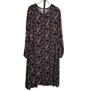 Loft Plus Womens Midi Dress Size 20 Gray Rust Floral Print Long Sleeve Rayon